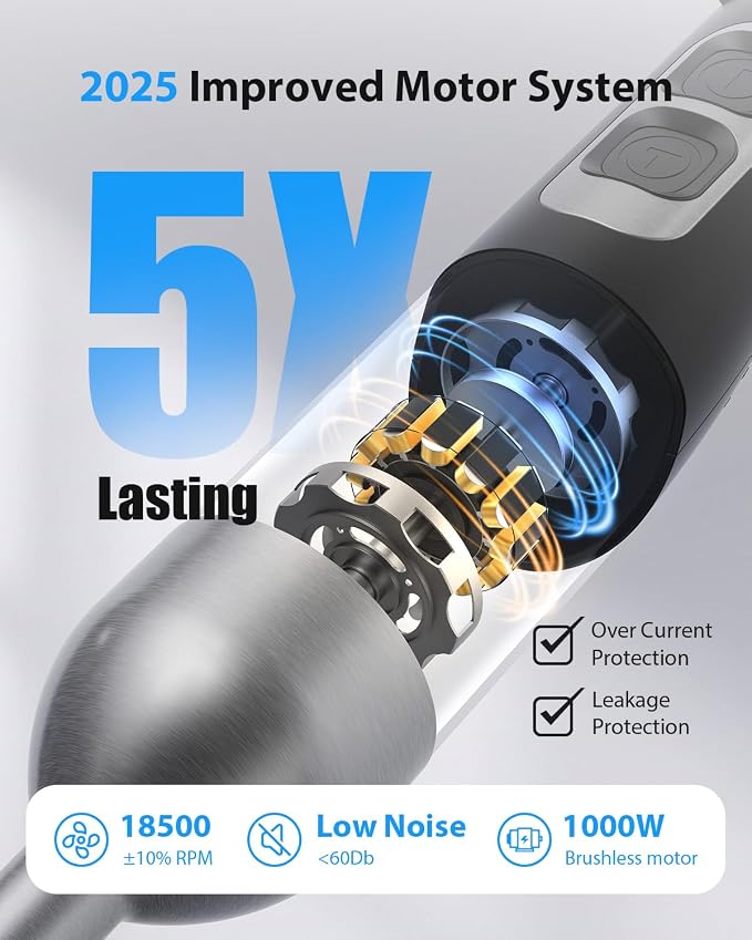 1000W Powerful Immersion Blender Handheld, 2026 New Update Hand Blender with 25-Speed and Heavy-Duty Copper Motor (Silver)