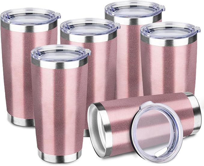 StarSpeed 6 Pack 20oz Stainless Steel Travel Coffee Tumbler,Rose Gold | Travel Coffee Mug Bulk,Spill-proof Lid,Double Wall,BPA-free Travel Cups,Insulated Cup Fits Car Cupholders