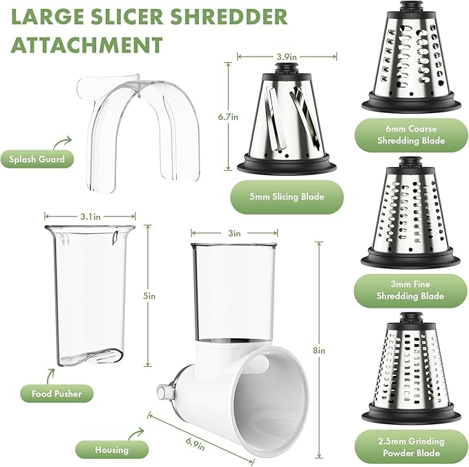 COFUN Cheese Grater Attachment for KitchenAid, Large Cheese Grater | 3-inch Feed Chute and Splash-Proof Barrier, Cheese Shredder, For Kitchen Aid Accessories and Attachments, Dishwasher Safe
