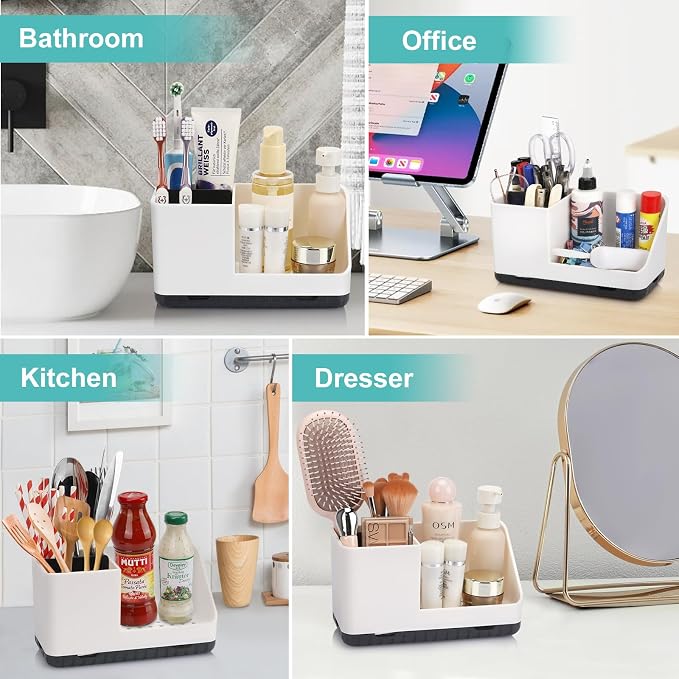 Toothbrush Holders for Bathroom Counter Organizer and Storage (White) | Easy To Clean, Drainage, Non-Slip, Detachable, Kids Electric Toothbrush and Toothpaste Holder for Bathroom