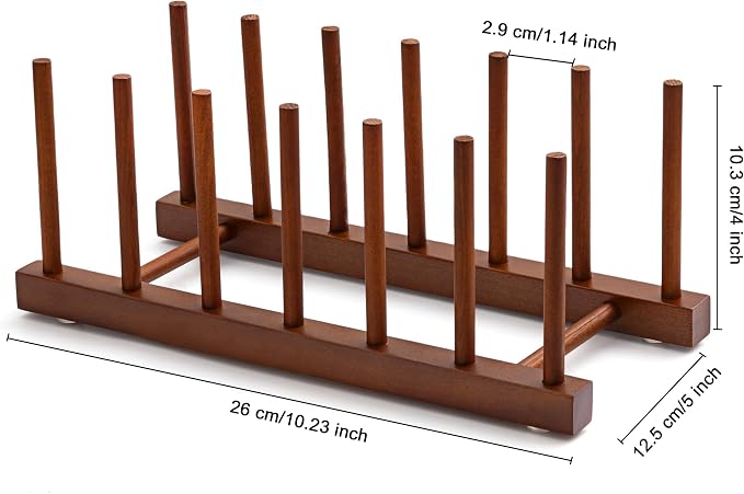 HBlife 2 Packs Teak Wooden Dish Drying Rack Kitchen Plate Organizer Holder | 6 Slots, Vertical Dish Racks for Cabinet Countertop & Wall, Plate Pot Lid Cutting Board Holder, Bowl Cup Drainer, Keep Dry