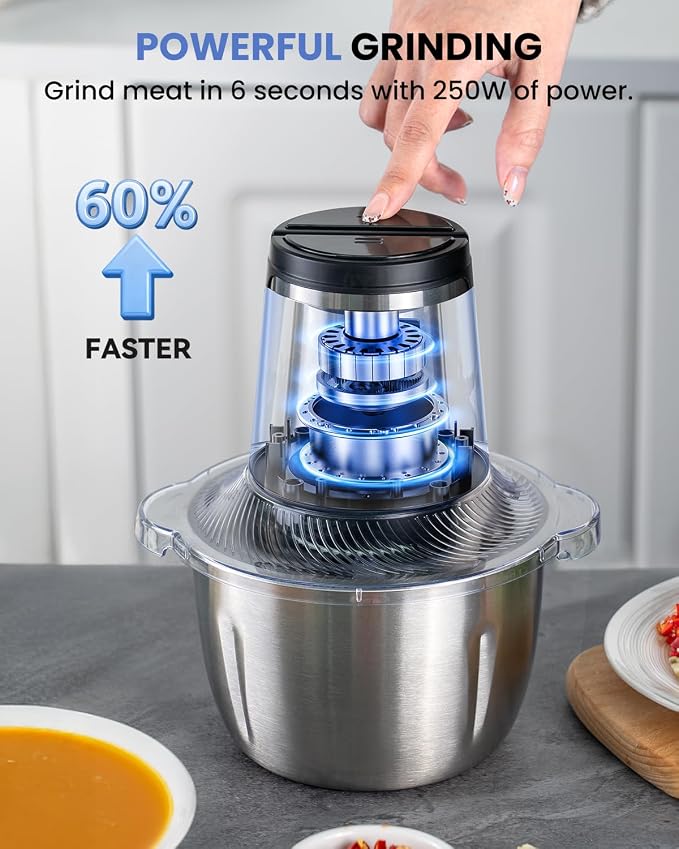 LINKChef Food Processor, 6 Cup Mini Food Chopper, 250W Electric Meat Grinder with Stainless Steel Blades, 1.5L Compact Kitchen Processor for Meat, Vegetables, Onion, Garlic & Baby Food