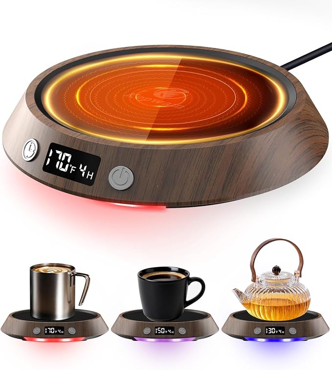 Kepwam Mug Warmer for Desk, Coffee Warmer with 3 Temp Settings & 2-9H Timer | 50W Fast Heating Beverage, LED Digital Display, Works for Coffee Mugs & Candle Jars, Multifunctional Gift fo Home & Office