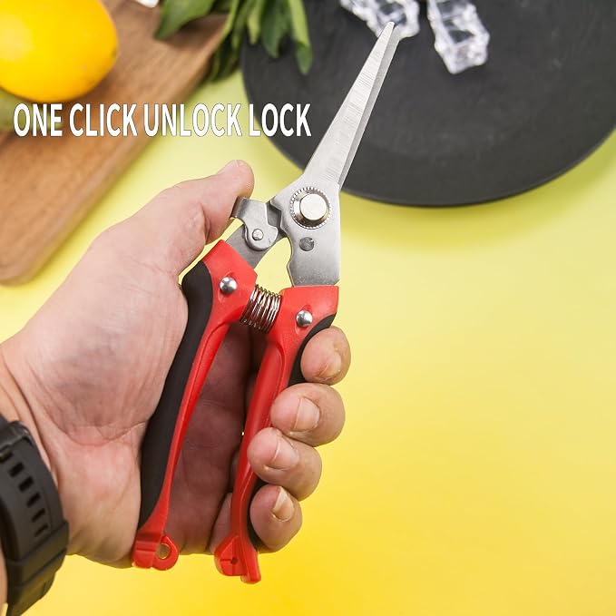 Multifunctional Stainless Steel Floral Pruning Shears Rose Thorns Clipping Tool Garden Snips Herb Scissors for Cutting Fresh Flowers Orchard Shears with Safety Lock Long Lasting Durability