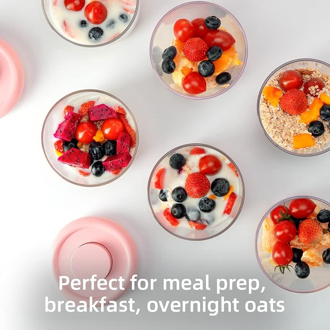 400ml Meal Prep Container Set of 4 Pink Tritan Plastic Food Storage Containers with Lids, Airtight Leakproof Pop Top Lid Bowl for Breakfast Leftovers