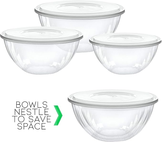 2 Swts Disposable Round Crystal Clear Serving Bowls With Lids - Party