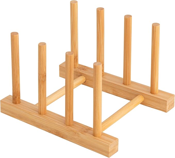 HBlife Bamboo Dish Plate Bowl Cup Book Pot Lid Cutting Board Drying Rack Stand Drainer Storage Holder Organizer Kitchen Cabinet（Keep Dry）