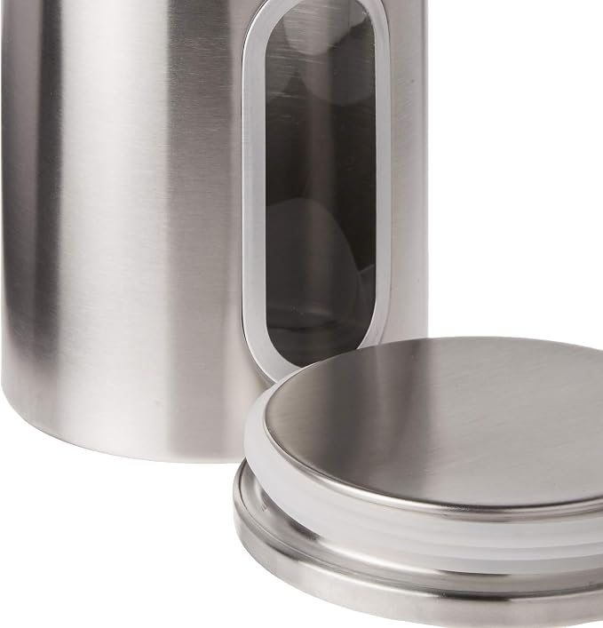 Fox Run Stainless Steel Canister Set For Kitchen Counter, 3 Container Set | Stores Sugar, Coffee, Flour & More | Organize Kitchen Counters | Airtight Lids | Durable Stainless Steel With Glass Window
