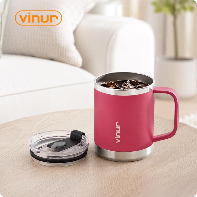 VINUR Insulated Pour Over Coffee Maker-12 oz Stainless Steel Coffee Maker | Double Wall Insulated Coffee Maker With Stainless Steel Filter for Home Office Outdoor, Gift for Men & Women (Fuchsia Red)