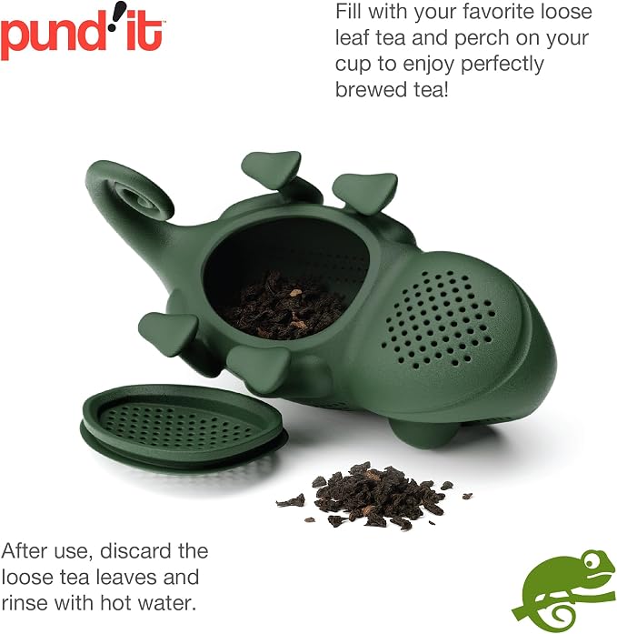 Pund'it Chamomileon Tea Infuser, Cute Color Changing Loose Leaf Tea Steeper | Fun Chameleon Tea Steeper Changes Color While Steeping | Reusable, Dishwasher Safe, Food Safe Tea Accessory | Hangs On Mug