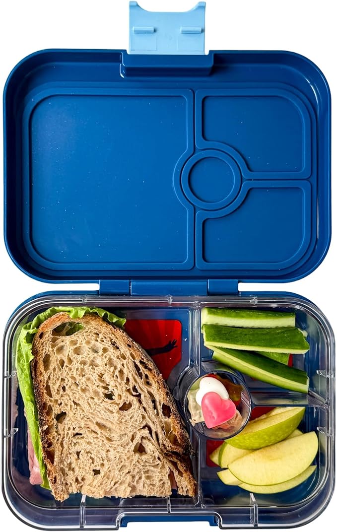 Yumbox Panino Leakproof Bento Lunch Box - Ninja Blue (Kung Fu Tray) | Sandwich Size Tray, 3 Compartments + Dip, Kid-Friendly, Easy Open Latch, Lightweight