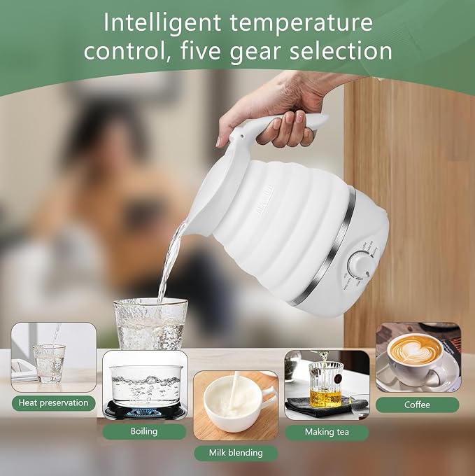 Travel Foldable Electric Kettle - 110V 700ml Collapsible Kettle White | 850W Small BPA-free Tea Pot for Camping Food Grade Silicone Travel Electric Collapsible Kettle for Tea & Coffee