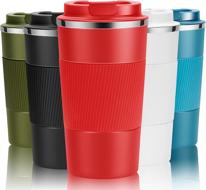 YINJOYI 12oz Travel Coffee Cups Insulated Tumbler Thermal Mug to Go with Lid Leak Proof Reusable Stainless Steel Coffee Mug Spill Proof for Hot and Iced Cold Drinks (Red, 380ml)