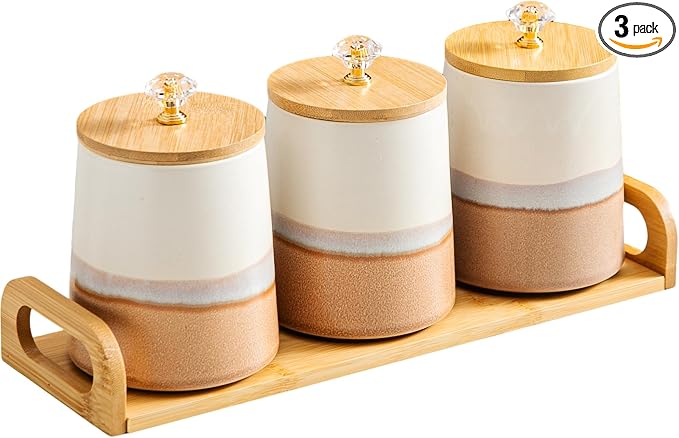 Kimdio Ceramic Canisters Set with Airtight Lids, 22 oz Coffee Canisters Sets for the Kitchen, Large Jars for Flour, Sugar, Pasta, Coffee, Cookies, Tea - Set of 3 - Orange and White