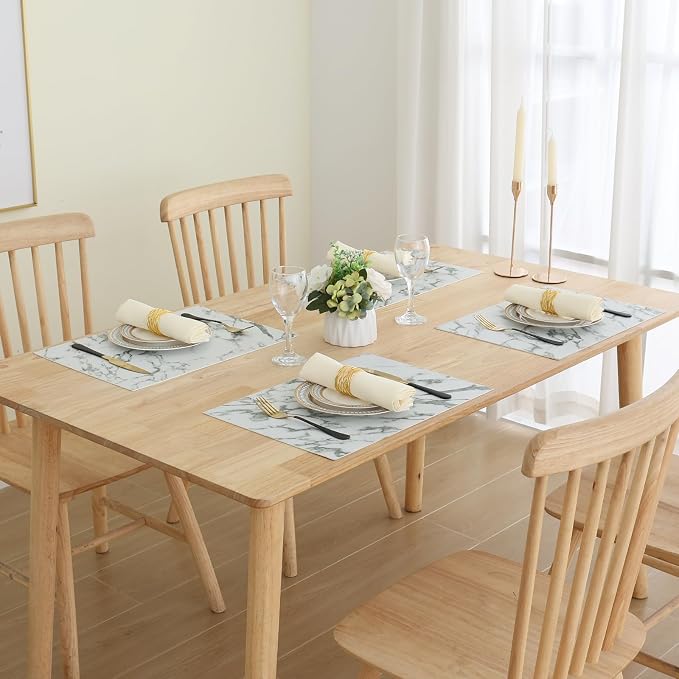 Homaxy PU Faux Leather Placemats for Dining Table, Set of 4, Marble | Waterproof Wipeable Washable Table Mats, Easy to Clean Anti-Slip Place Mats, 11.8" x 17"