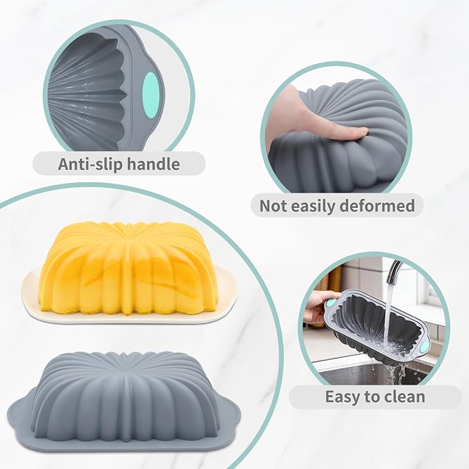 44 Pieces Silicone Cake Pan Set, 3 Sizes Silicone Fluted Bread Pan with Reusable Baking Cups, Food Grade Baking Mold for Brownie, Bread, Muffin, Light Grey