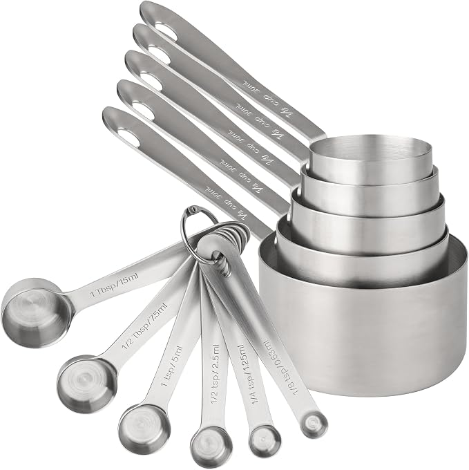 Measuring Cups and Spoons Set, 18/8 Stainless Steel Measuring Cups and Spoons Set, 5 Metal Measuring cup & 6 Baking Measuring Spoon, Imperial & Metric Measure Cup and Spoon Set 11