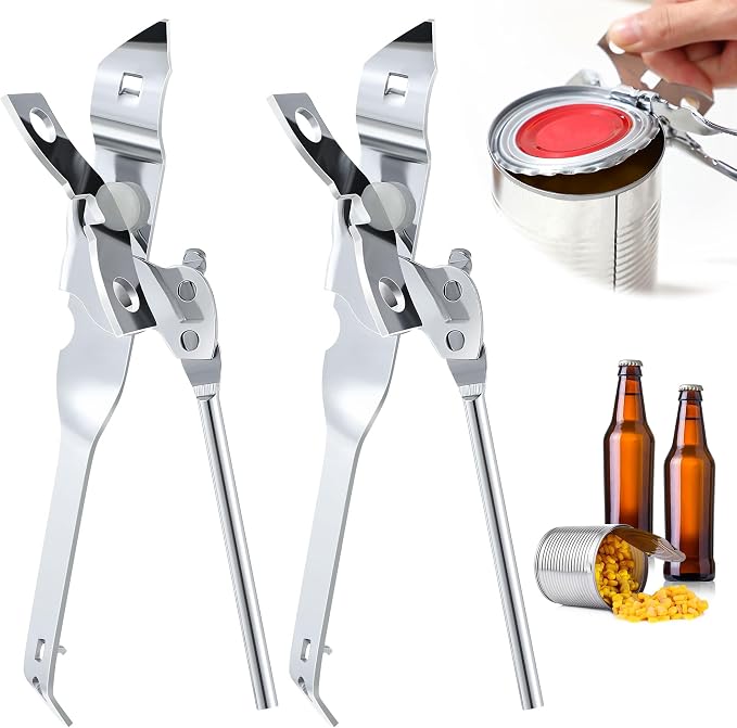 2 Pack Can Opener Manual, Safety Commercial Smooth Edge Can Opener | Heavy Duty Stainless Steel Hand Held Canned Open, Small Side Cut abrelatas, Multifunctional Bottle Open for Camping, Kitchen