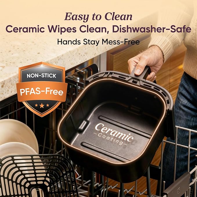 Cosori Air Fryer Pro LE 5 Qt, 9-in-1, Ceramic Coating, Shake Reminder, Grey | 7 presets with Reheat, Keep Warm, Max 450°F, 85% Less Oil, Touch control, LED glass panel, 130+ Chef-inspired Recipes, 1500W