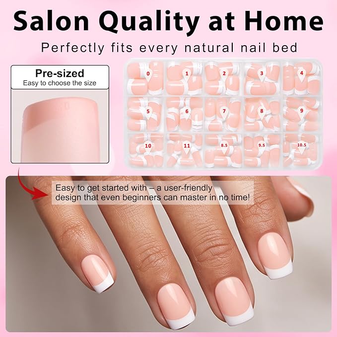 240pc Short Square French Tip Press on Nails Nude Fake Nails with Glue Tabs | Short Nails Press ons Square Glue on Nails Acrylic Nails Stick False Nail Artificial Fingernail for Women Girls