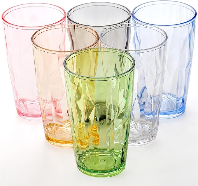 Hedume 6 Pack 17oz Premium Drinking Glasses, Set of 6 Stackable Tumbler Cups, Plastic Water Cups, BPA Free