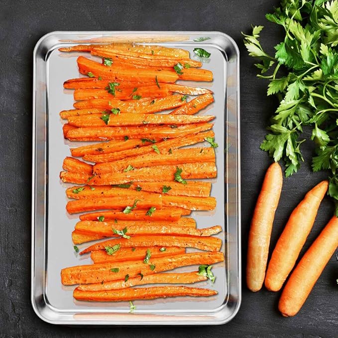 TeamFar Baking Sheet with Cooling Rack Set, 12.5 x 9.5 x 1 inch | Stainless Steel Baking Pan Tray Cookie Sheet with Baking Rack, Non Toxic & Healthy, Mirror Finish & Dishwasher Safe
