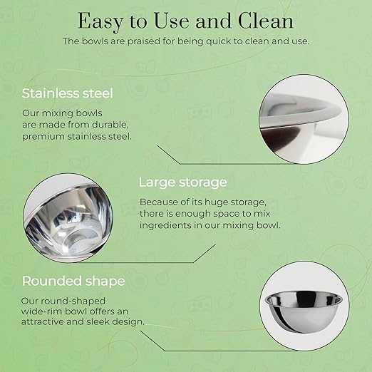 OCS Parts 2-Pack 8 Quart Mixing Bowls |13.25-Inch Stainless Steel Bowls | Professional Grade Flat Base Mixing Bowls for Home and Commercial Kitchens