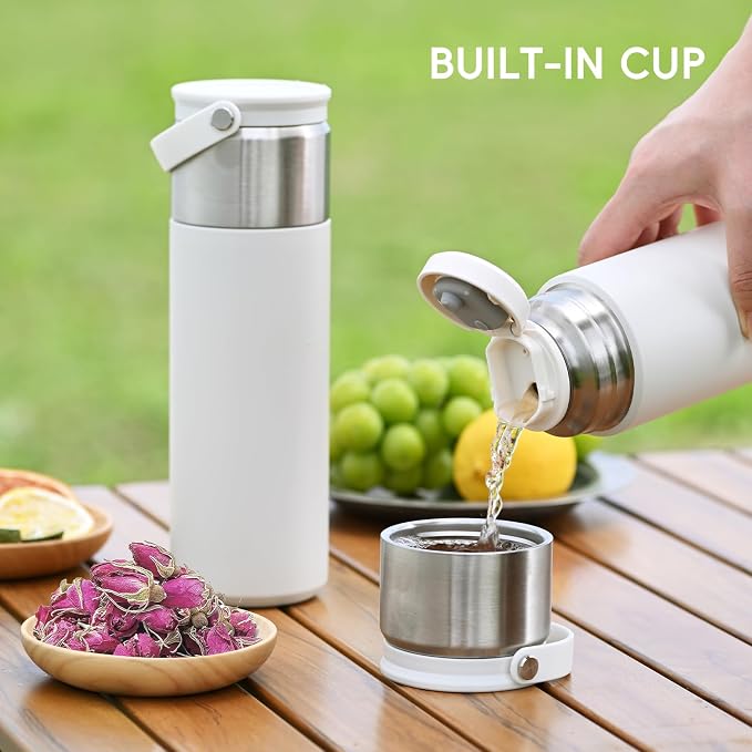 16 oz Stainless Steel Tea Infuser Bottle with Lid double as Tea Cup,Fruit Infuser Insulated Water Bottle,Leak Proof Travel Coffee Mug with Handle