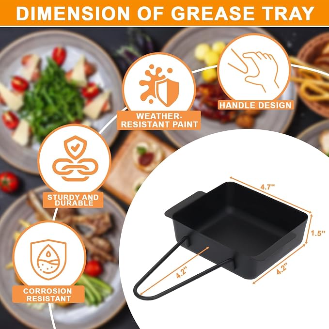 Grease Drip Pan Kit for Nexgrill 720-0830H 720-0830X 720-0888 Replacement | Fits cuisinart CGG-7400, 1PC grease catcher cup box w/15PCS aluminum foil liners, easy to install, heat-resistant, disposable