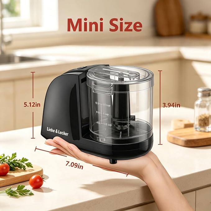 Liebe&Lecker Mini Food Processor 1.5 Cup Electric Food Chopper | Vegetable Chopper For Onions Garlic Meat Food, Chopper Container For Dicing, Mincing & Puree, Dishwasher Safe Compact Size