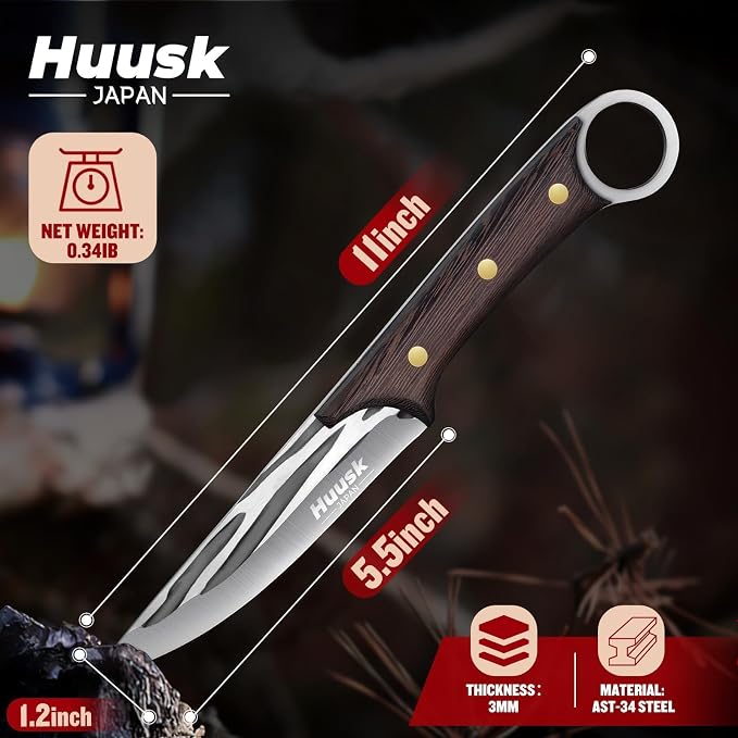 Huusk Japanese Boning Knife for Meat Cutting with Sheath, Flexible Blade | High Carbon Powder Steel, Full Tang Fish Fillet Knives for Meat Poultry Chicken Cutting, Gifts for Men