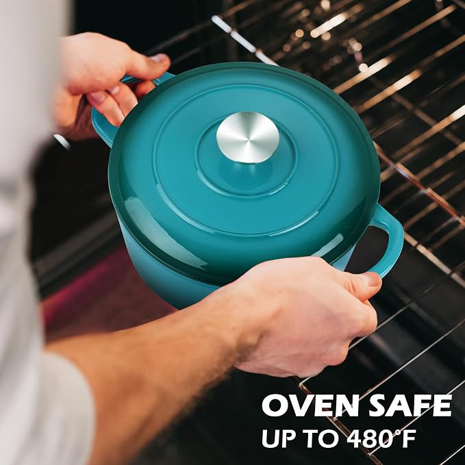 3QT Dutch Oven Pot with Lid, Leonyo 3 Quart Enameled Cast Iron Dutch Oven for Sourdough Bread Baking, Heavy Duty Cookware for Braising, Stews, Roasting, Lake Green