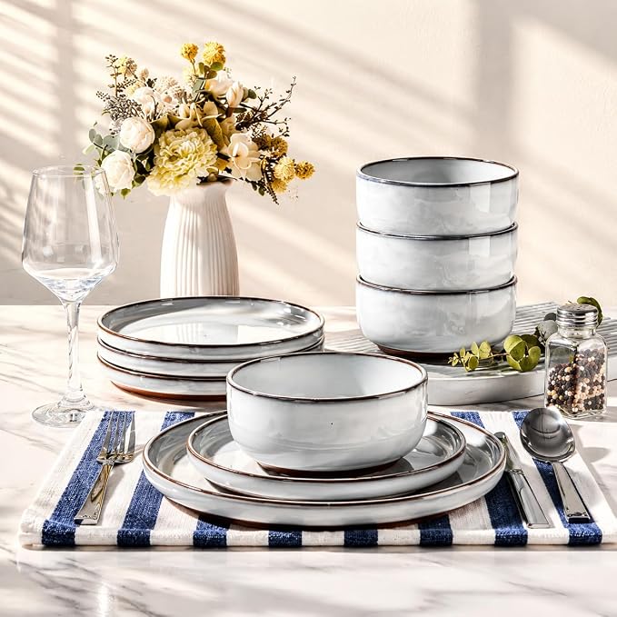 HaWare 12-Piece Dinnerware Set for 4, Plates and Bowls Dishes Set for Home