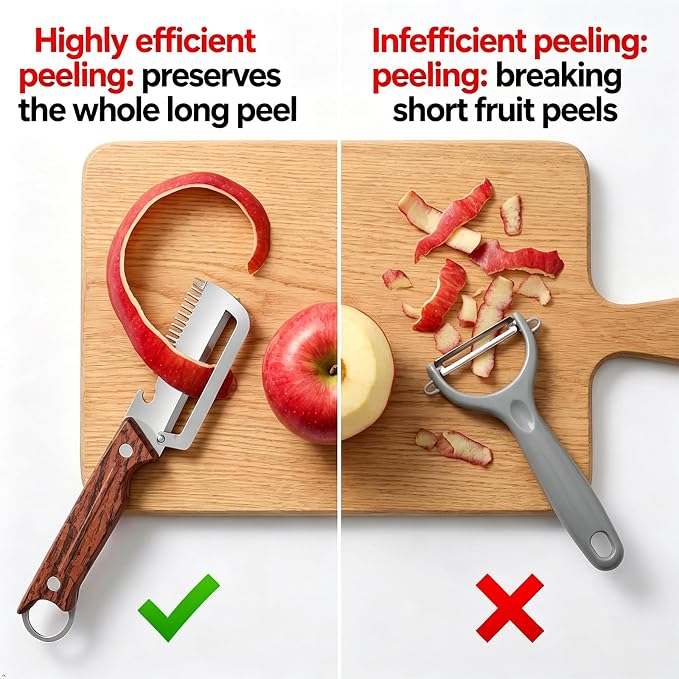 2-Pack Multifunctional Vegetable Peeler, 3 in 1 Kitchen Peeler with Wooden Handle, Bottle Opener & Storage Hanging Hole, for Fruits and Vegetables