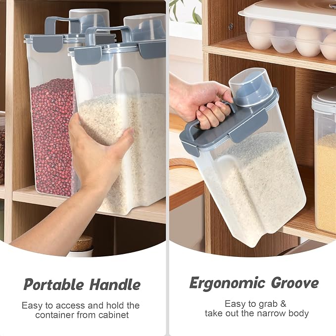 Airtight 10 Lbs Rice Storage Container Pet Dog Cat Food Holder 5 Lbs - Grey | Portable Bird Seed Dispenser Cat Food Containers with Large Pour Spout for Travel Cereal Oatmeal Holder with Measuring Cup