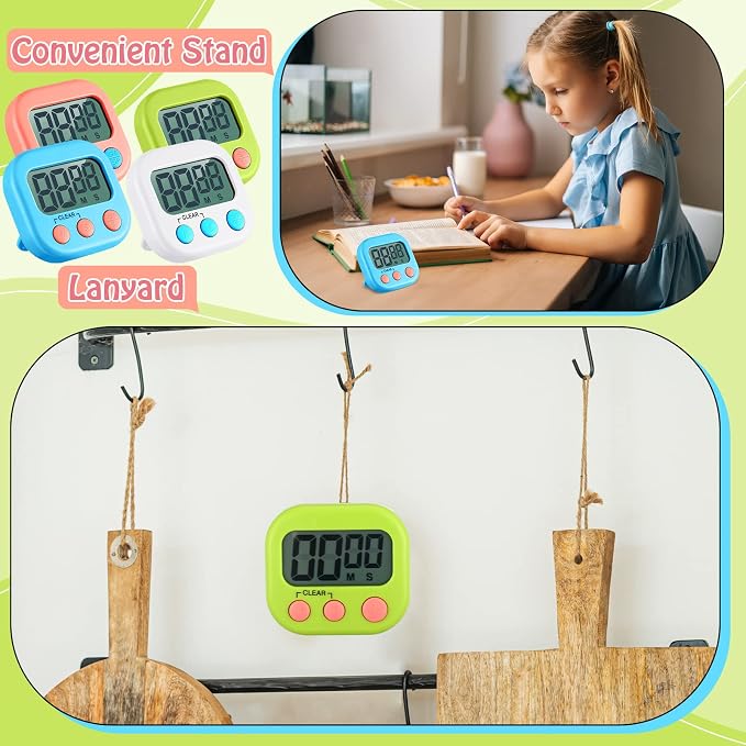 Xuhal 100 Pieces Digital Kitchen Timer Bulk, Small Magnetic Timers for Classroom, Digits Stopwatch Clock Timer for Cooking Baking Sports Games Office, Not Including Battery (Multicolor)