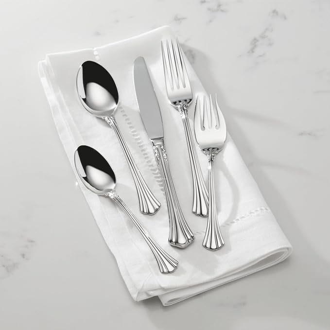 Reed & Barton Allora 5-Piece 18/10 Silverware Set for 1, Flatware | silver, dishwasher safe | includes knives, forks, and spoons | heavy duty, cutlery set for kitchen and dining, utensil set