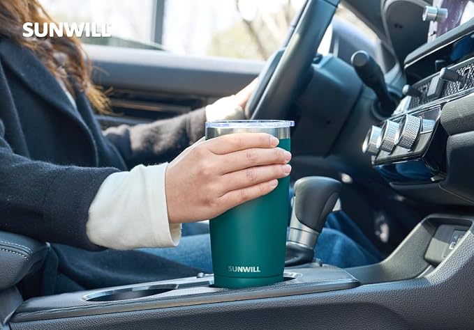 SUNWILL Travel Coffee Tumbler 20 oz, Insulated Mug with Lid, Stainless Steel Cup for Outdoor, Powder Coated Dark Green