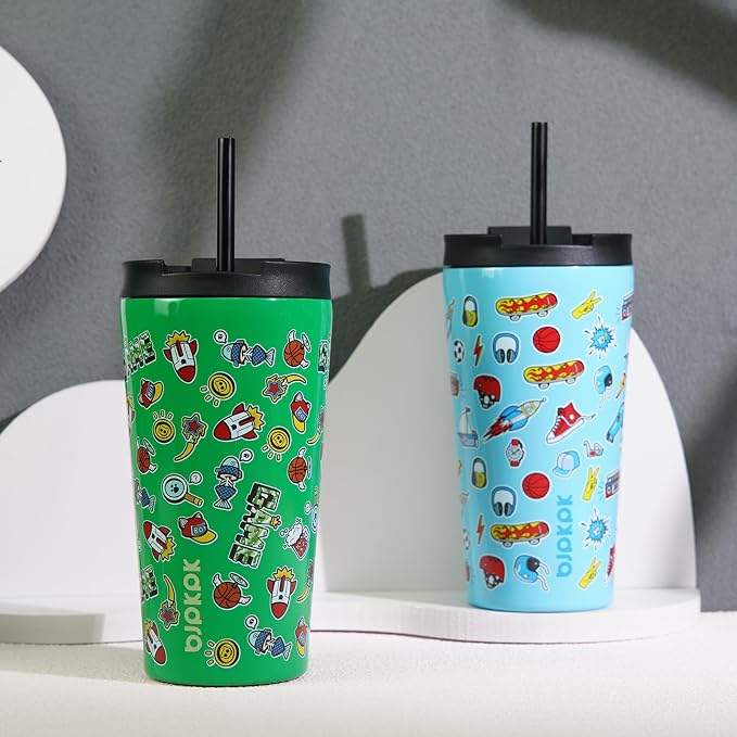 BJPKPK 22 oz Coffee Tumbler with Straw, Insulated Stainless Steel Cup | Double Wall Vacuum, Leak Proof Lid, Keeps Hot/Cold/Iced, BPA Free, Cupholder Friendly, Travel, Game