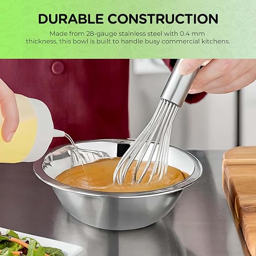 OCS Parts 1.5 Quart Mixing Bowl | 8-Inch Stainless Steel Professional Grade Flat Base Mixing Bowls for Home and Commercial Kitchens | Dishwasher Safe