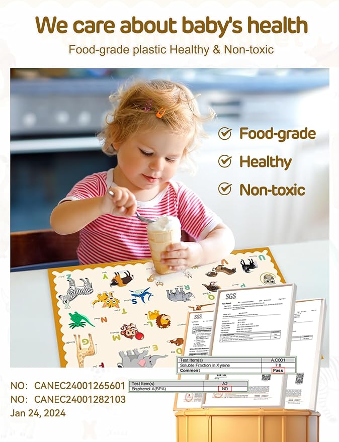 45 Pack Sticky Disposable Placemats for Baby & Toddlers,Toddler Placemat 12"x18" Kids Table Mat for Party, Picnic Table, Restaurants Dining Table Travel Essentials for Toddlers with 5 Designs