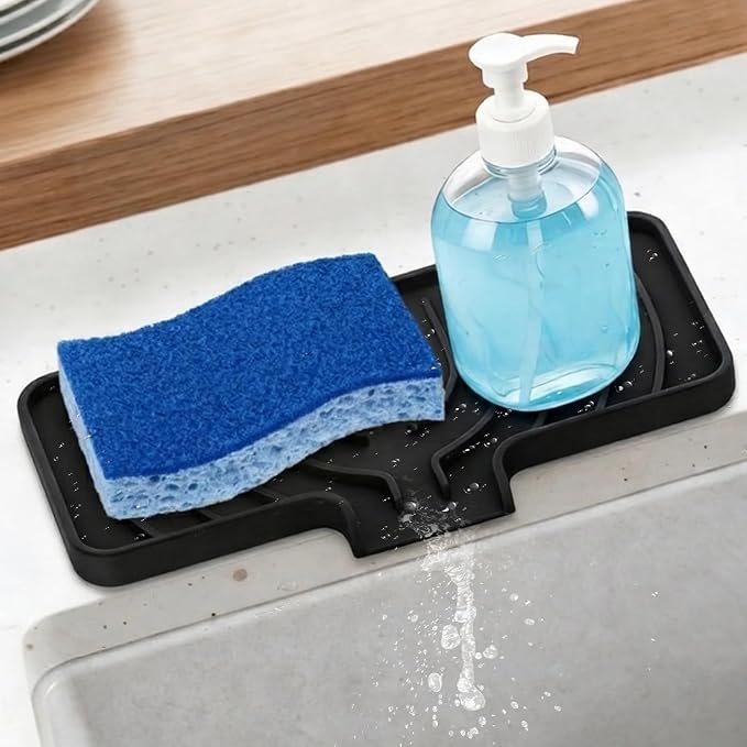GUUKIN Sponge Holder for Kitchen Sink, Sink Caddy and Soap Tray | 10x4 inch Kitchen Sink Organizer | Compatible with Scrub Daddy, Kitchen Sink Accessories (Black)
