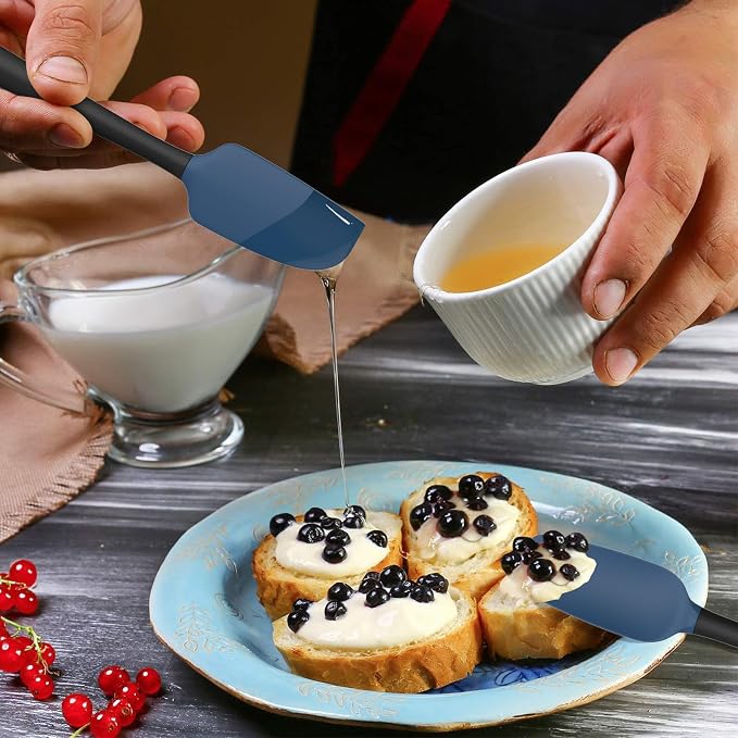 Coukre Silicone Spatula Set of 5,High Temperature Resistant, Food Grade Silicone, Dishwasher Safe, for Baking, Cooking (Dark Blue Black)