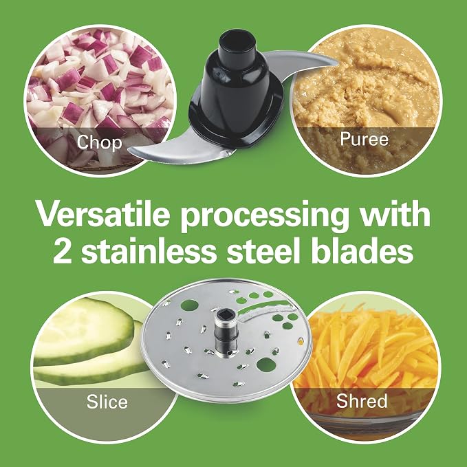 Hamilton Beach Big Mouth Duo Plus 12 Cup Food Processor | Includes Additional 4 Cup Mini Food Processor Vegetable Chopper Bowl | S-Blade and Shredding Disc | 500 Watt | Black | 70580