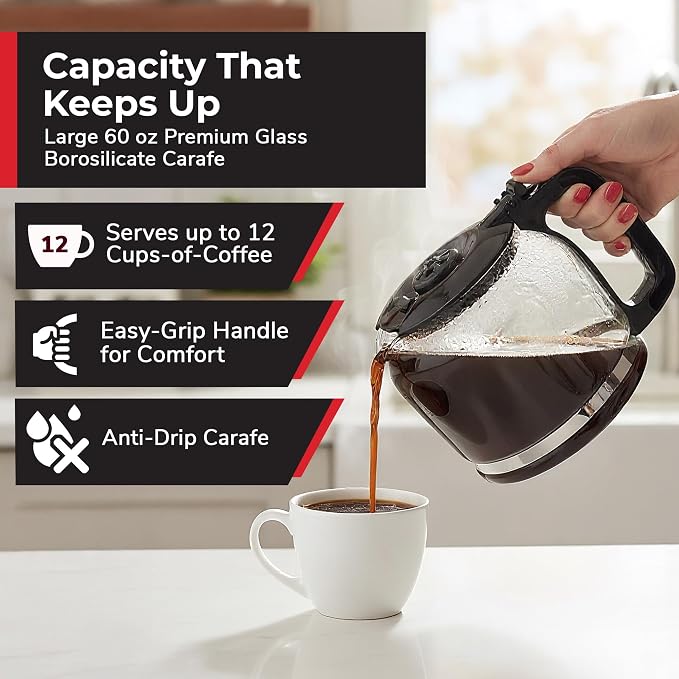 Mueller 12-Cup Drip Coffee Maker | Borosilicate Carafe, Auto-Off, Reusable Filter, Anti-Drip, Keep-Warm Function