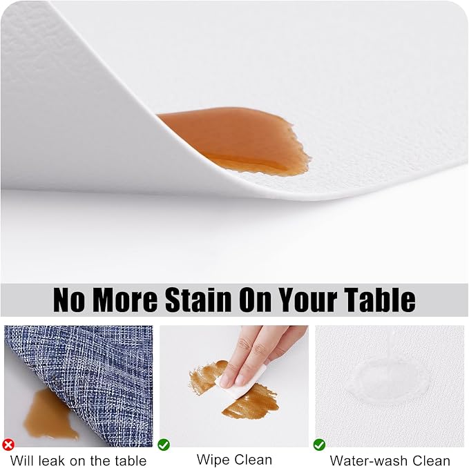 Homaxy PU Faux Leather Placemats for Dining Table, Set of 6, White | Waterproof Wipeable Washable Table Mats, Easy to Clean Anti-Slip Place Mats, 11.8" x 17"