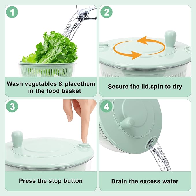 Salad Spinner Large, 5.3 QT 5 IN 1 Lettuce Spinner Dryer with 5 Blades Slicing and Pureeing Vegetables Wash Bowl Kitchen Gadgets for Efficient Salad Preparation Food Washing