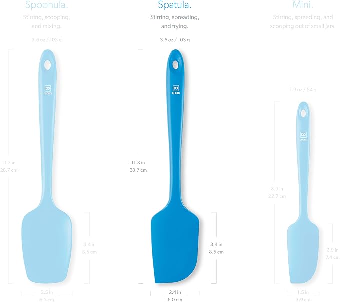 DI ORO Large Silicone Spatula - 600F Heat Resistant, Blue | Rubber scraper for baking, mixing, and frosting; Won't scratch nonstick pots and pans; BPA-free and dishwasher safe