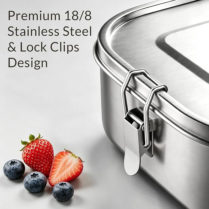G.a HOMEFAVOR Stainless Steel Bento Lunch Box, 2-Compartment, 1200 ml/40 oz | Leak-Proof, Dishwasher Safe, BPA-Free, with Lock Clips, Meal Prep, Large Food Container, for Adults