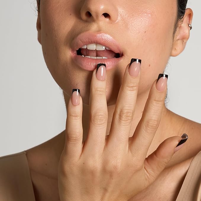 BTArtboxnails XCOATTIPS Black French Tip Press On Nails, S Square, Peach | Lamp-Curable, 4-Week Wear, Natural Nail Look, Salon Quality Value at Home, Easy-to-Apply for Beginners, 160ct Nail Tips Only